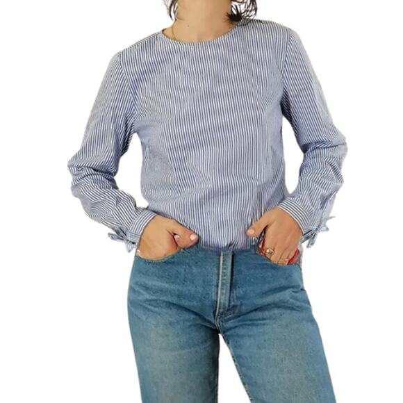 Banana Republic Poplin Striped Blouse in Navy & White Petite Size XXS - Picture 1 of 5